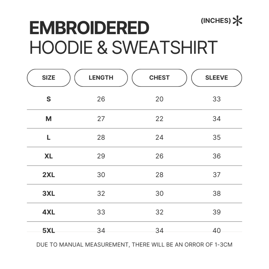 Embroidered Hoodie Sweatshirt Size Chart - Tennis Gifts Shop