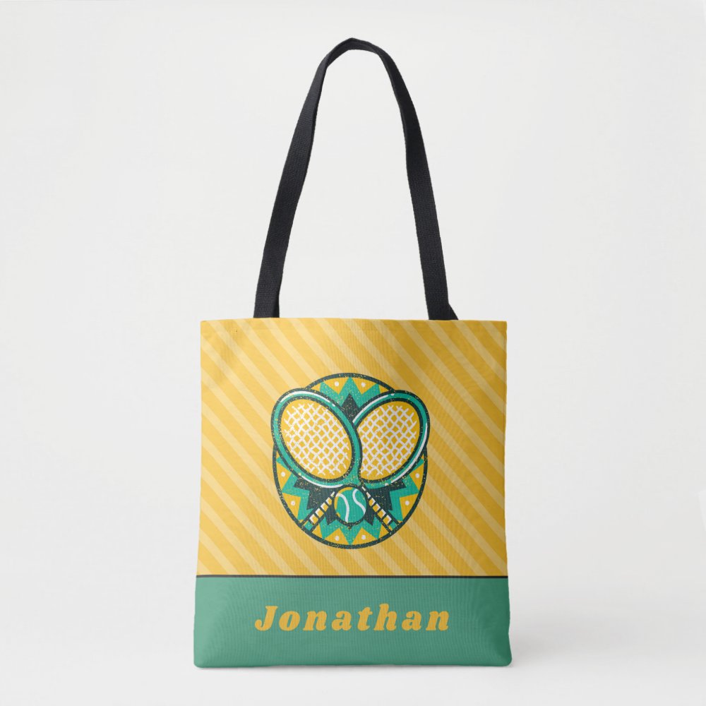 modern tennis design theme rackets ball name fun tote bag r25e79a64b9ab4acc98e6d5ff020d5aa1 6kcf1 1000 - Tennis Gifts Shop