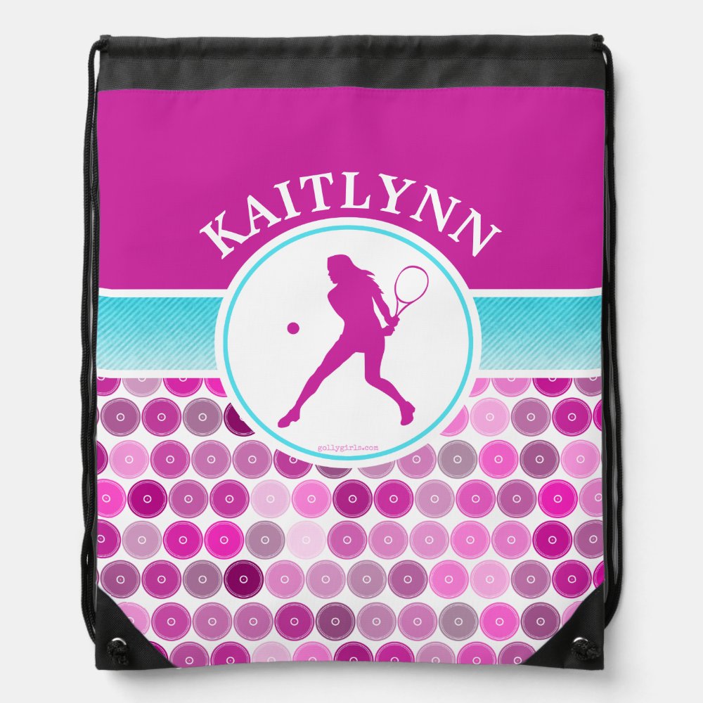 retro purple circles tennis by golly girls drawstring bag - Tennis Gifts Shop