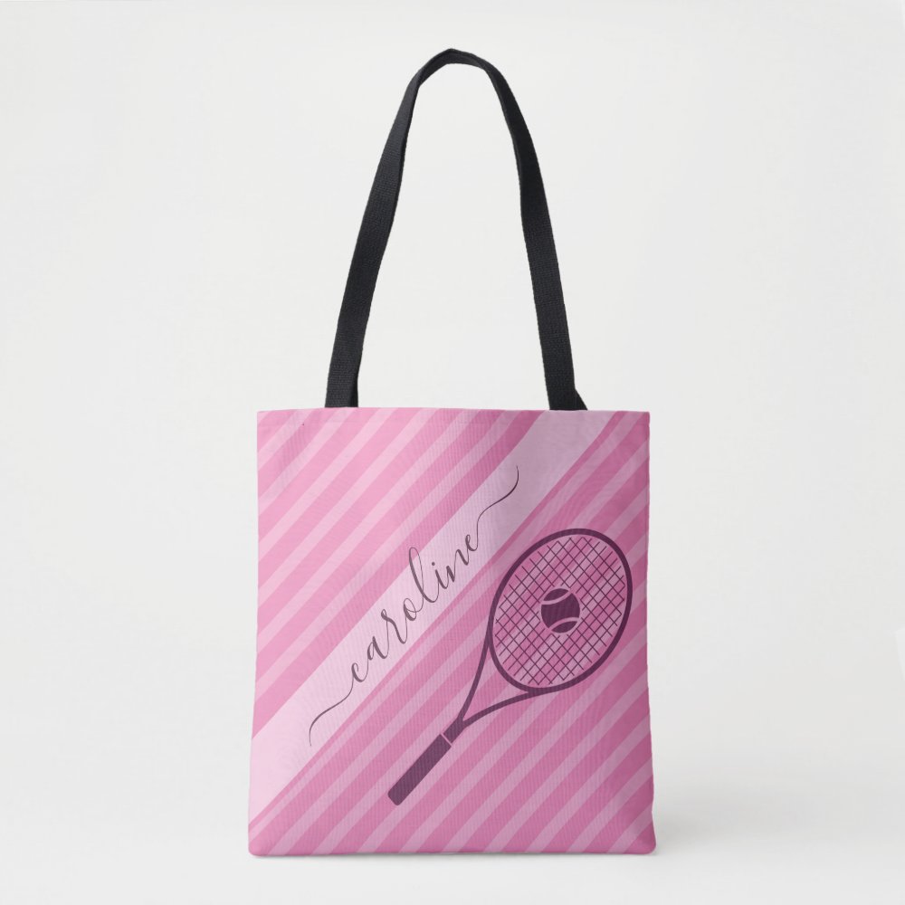 striped pink tennis racket ball pretty girly cute tote bag r476642dd0d4f47119ffb2809c2374128 6kcf1 1000 - Tennis Gifts Shop
