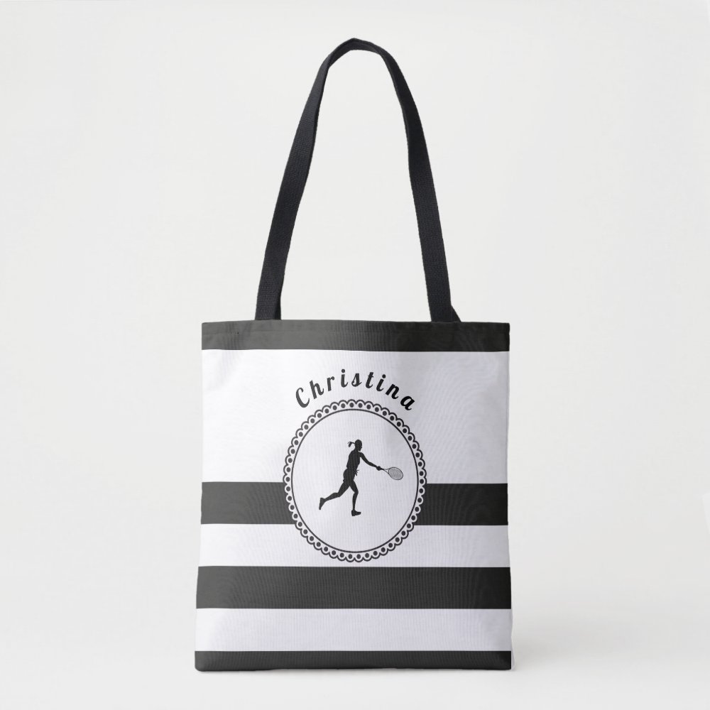 stylish tennis girl black white players name tote bag r48cc024ea5774352bb1006f8990889a1 6kcf1 1000 - Tennis Gifts Shop