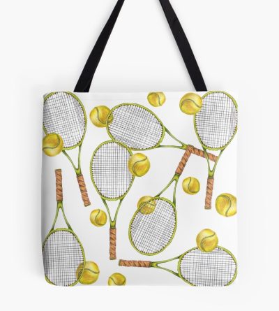 Pattern With Tennis Rackets With Tennis Balls. Color Pencil Tote Bag Official Tennis Merch