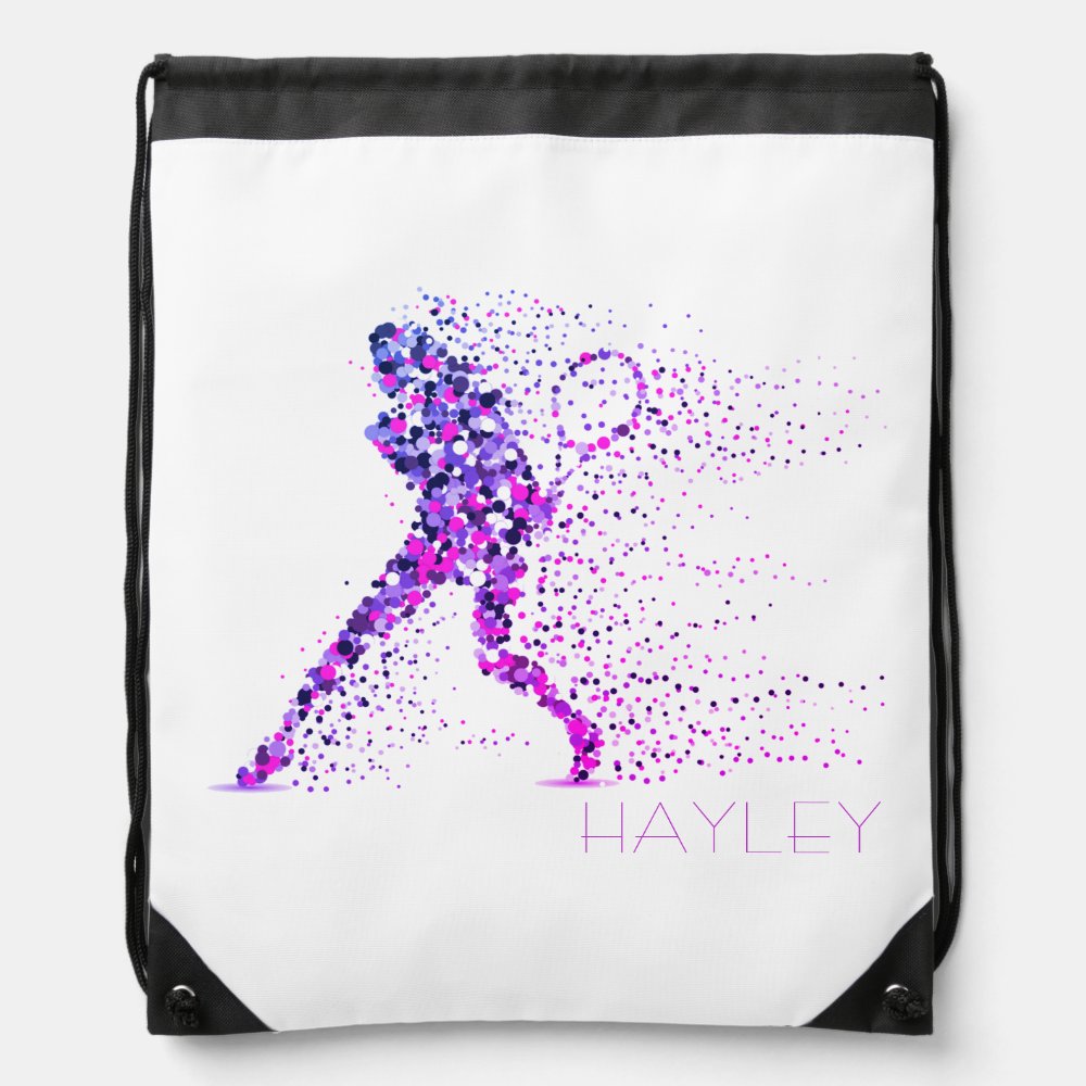 tennis pink purple pixel modern girly personalized drawstring bag - Tennis Gifts Shop
