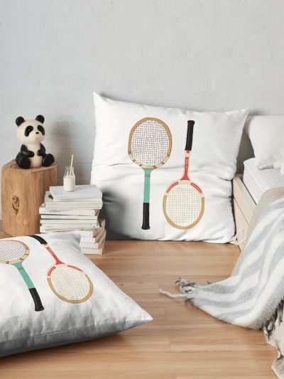 Vintage Tennis Rackets Throw Pillow Official Tennis Merch