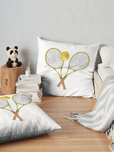 Two Tennis Rackets With Tennis Ball Throw Pillow Official Tennis Merch