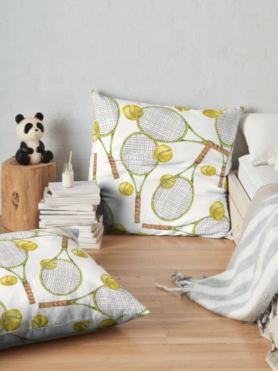 Pattern With Tennis Rackets With Tennis Balls. Color Pencil Throw Pillow Official Tennis Merch