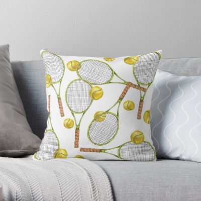 Pattern With Tennis Rackets With Tennis Balls. Color Pencil Throw Pillow Official Tennis Merch