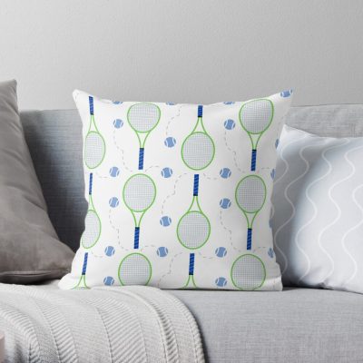 Neon Green Tennis Racket With Blue Ball Throw Pillow Official Tennis Merch