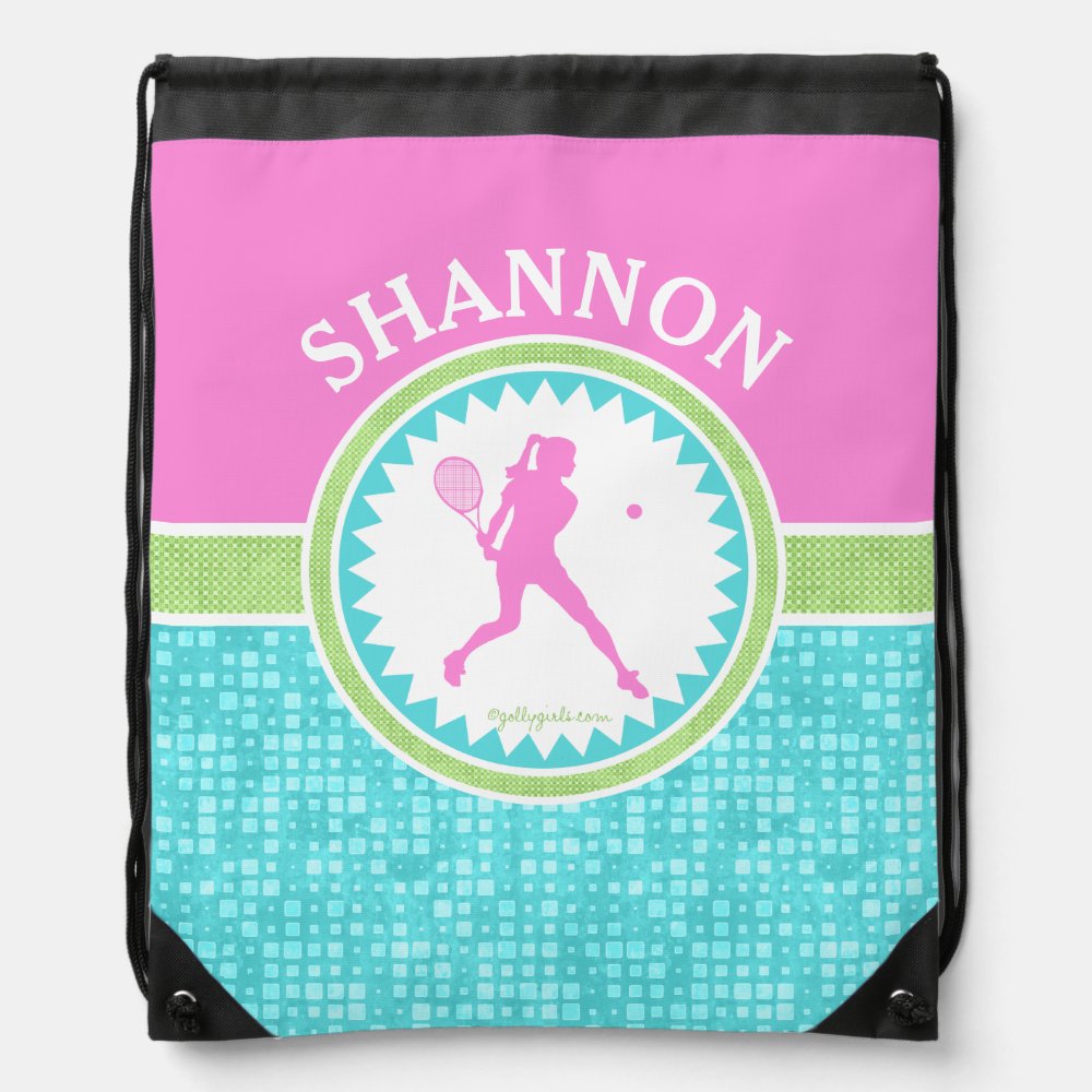 tri pastel color tennis with aqua tile drawstring bag - Tennis Gifts Shop