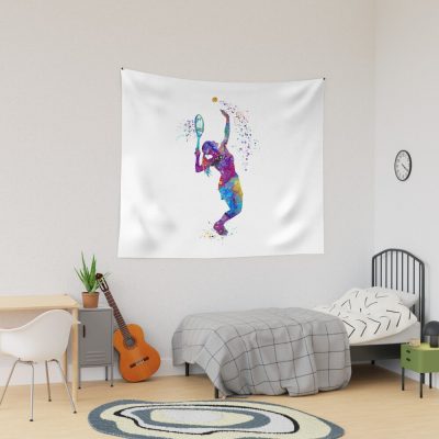 Tennis Girl Watercolor Painting Art Print Gifts Tapestry Official Tennis Merch