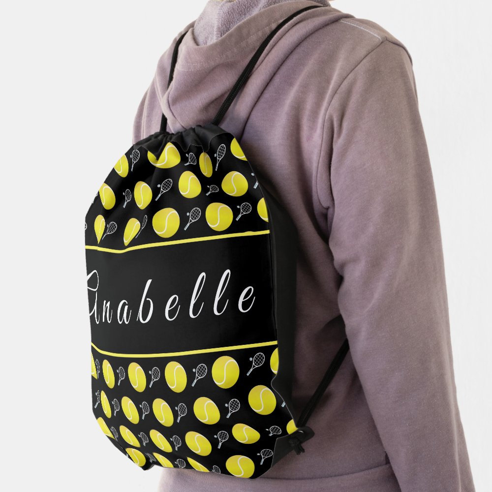yellow tennis ball pattern personalized add name drawstring bag r193d7b028796434bb1736be22f6aca74 qwkt5 1000 - Tennis Gifts Shop
