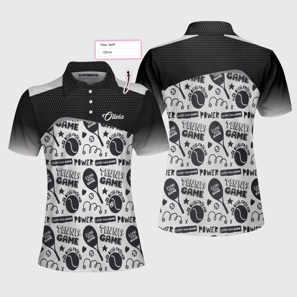 Black And White I Love Tennis Game EZ48 1407 Custom Short Sleeve Women Polo Shirt - Tennis Gifts Shop