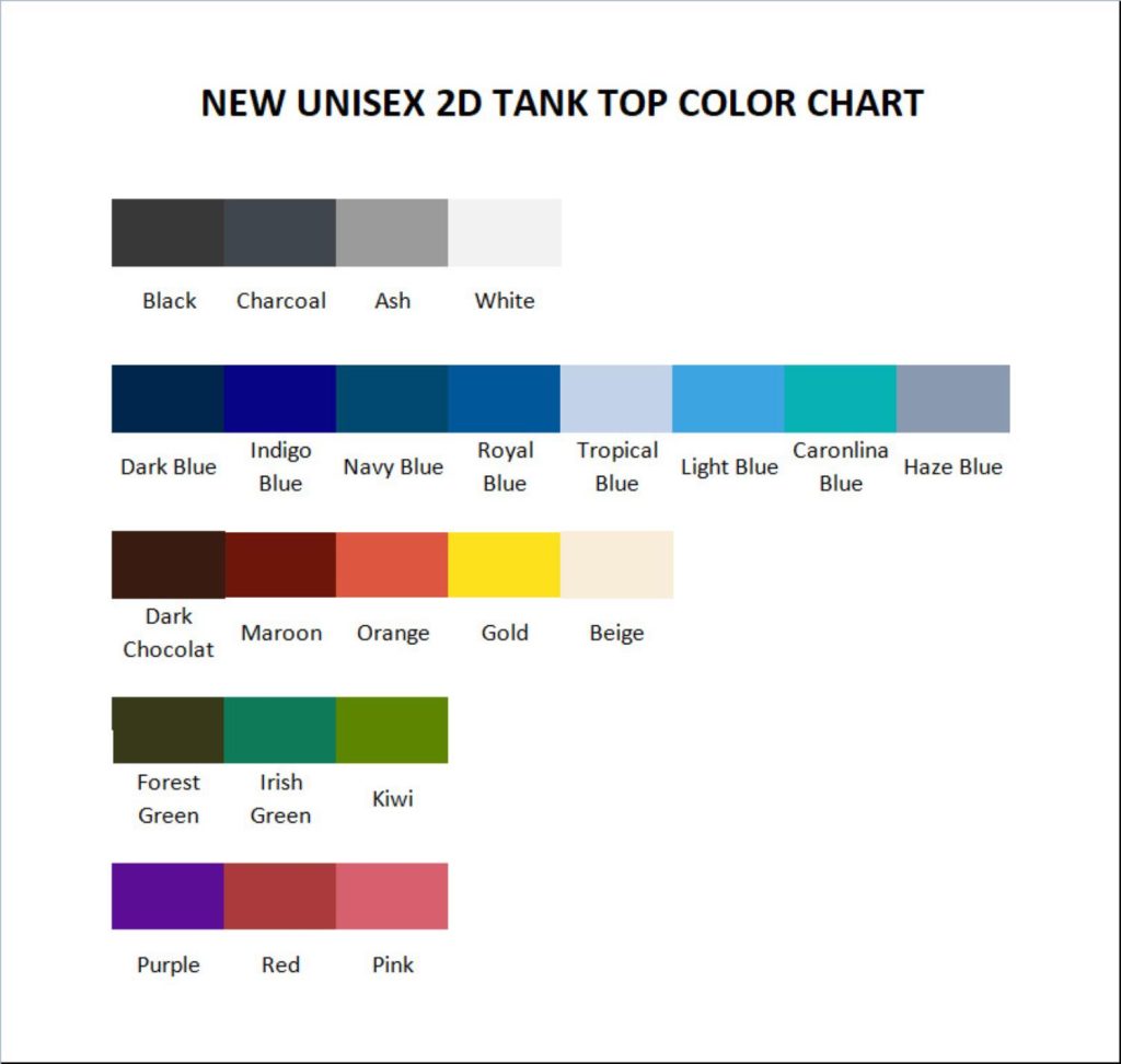 tank top color chart - Tennis Gifts Shop