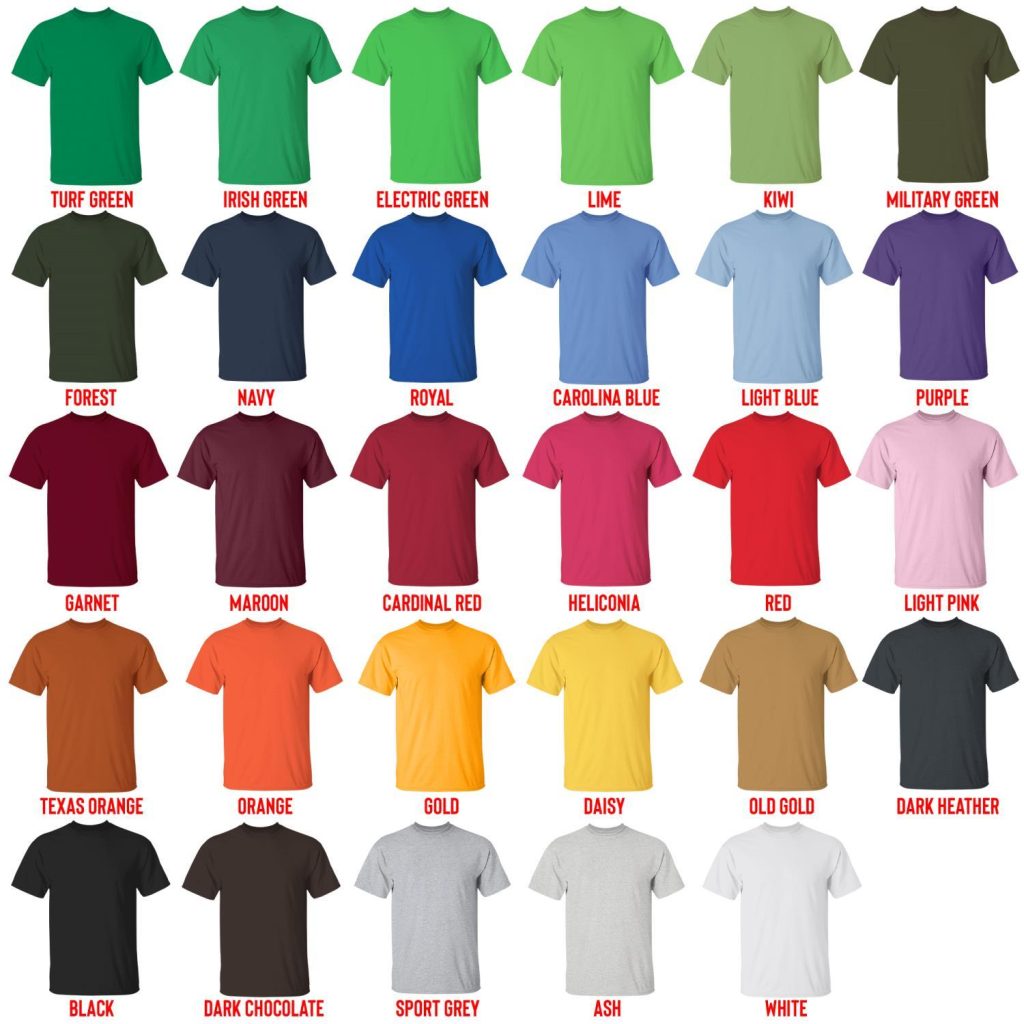 t shirt color chart - Tennis Gifts Shop